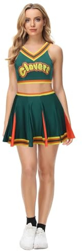 GXMDSGZ Cheerleader Costume For Women Dark Green Clovers Printed Cheerleader Uniform Cheerleading Outfits Fancy Ball Dress Tank Top Mini Skirt For Girls(L)