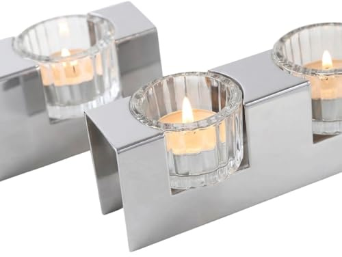 Glass Tealight Holder Set Universal Metal Design Tray 5PCS/3PCS Slim Home Decoration (Grey, 5pcs)