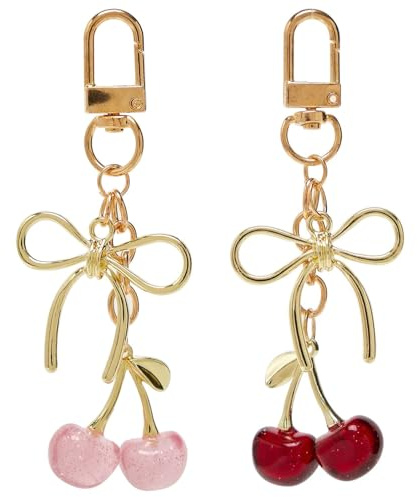 2 Porte-clés Cerises Adorables, Porte Clé Nœud avec Breloque Cerise, Accessoire Adorable pour Clés et Sacs, Cadeau pour Femmes et Filles