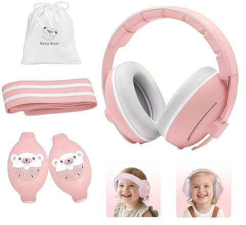 GUKOY 2 In 1 Gehörschutz für Babys - Baby Kopfhörer Lärmschutz bis zu 25 dB, Verstellbares ANTI-RUTSCH-Kopfband bis 48 Monate, besonders weich und leicht für den empfindlichen Babykopf