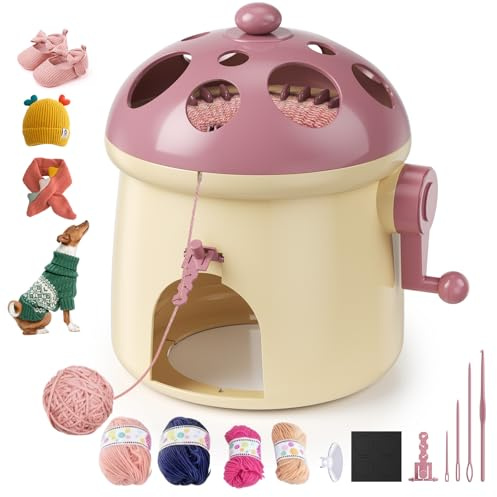 Gvdeirn Knitting Machine 32 Needles, Mushroom DIY Weaving Loom Rotating Double Knit Knitting Crochet Machine Kits Hand Knitting Machine for Adults Kids Beginners