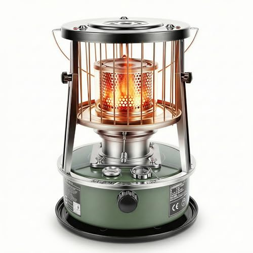 Portable Kerosene Heater, 2.6KW Radiant Space Heater Adjustable Height Non Electric Oil Heating with 5.2L Tank Funnel, for Indoor Garage Camping Tent Emergency