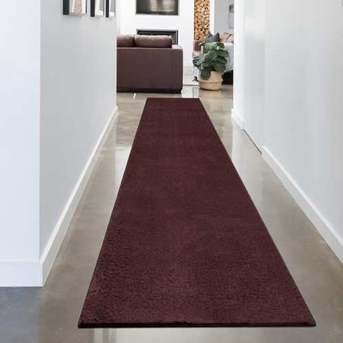 CARPETIA Weicher Teppich Uni Waschbar rutschfest Dunkelrot 80x300 cm | Weich, waschbar, rutschhemmend, formstabil und pflegeleicht, für Wohnzimmer, Schlafzimmer, Gästezimmer & Flur
