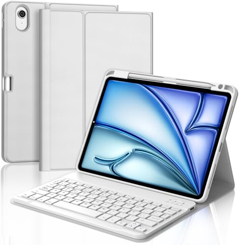 IVEOPPE Funda Teclado para iPad Air 11 Pulgadas M4 2026/M3 2025/M2 2024 | Capa Keyboard Bluetooth Magnético, QWERTY Español Ñ, Desmontable con portalápices para iPad Air 11, Gris claro