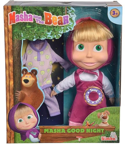 Simba 109301022 Masha and The Bear Mascha und der Bär Puppe mit extra Schlafanzug, 30cm