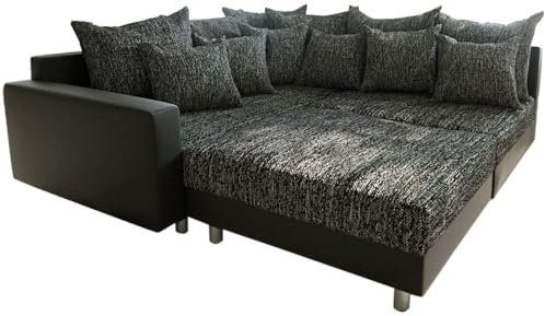 DELIFE Eckcouch Clovis Schwarz Hocker Armlehne Ottomane Links Ecksofa modular