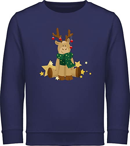 Sweatshirt Kinder Pullover für Jungen Mädchen - Weihnachten Geschenke Christmas - süßer Elch - 128 (7/8 Jahre) - Navy Blau - weihnachtspulli weihnachtssweatshirt weihnachtsmotiv süßes Sweater
