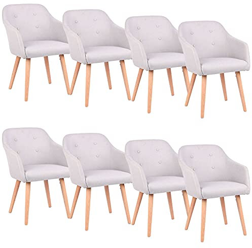 Kingpower Stühle Esszimmerstühle Armlehnstuhl Polsterstuhl Stoff Sessel mit Armlehne Echtholz Stuhlbeine in 2er, 4er, 6er, 8er Set, Auswahl:8 Sessel - hellgrau