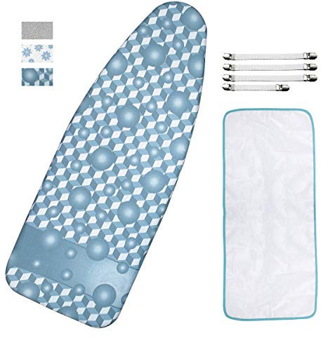 Extra-Wide Ironing Board Cover and Pad Replacement with Scorch and Stain Resistant Thick Padding and Elasticized Edge 18 x 49 Ironing Board Covers 4 Fasteners and 1 Protective Scorch Mesh Cloth