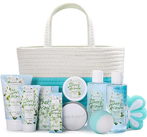 BODY & EARTH Bath Sets for Women, 11 Pcs Spa Gift Sets Jasmine Scented Includs Milk Lotion & Butter, Hand Soap, Bubble Bath, Mothers Day Gift Idea, Beauty Gift Sets for Women