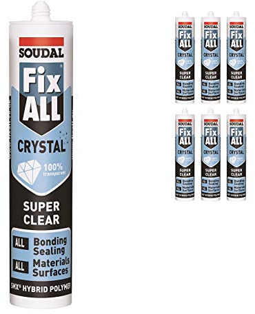 Soudal Fix ALL Crystal Clear Neutral Cure Silicone Adhesive Sealant (x6)