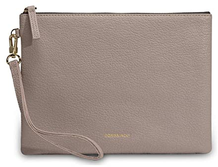 DORIS&JACKY Clutch-Geldbörse aus Lammleder für Damen, groß, weich, Designer-Geldbörse mit Riemen, Graue Ziege, Large, Ziegenleder grau