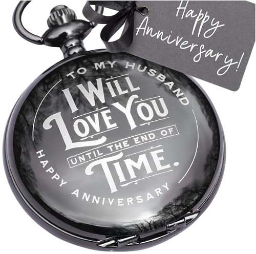 Red Dot Laser Engraving Anniversary Pocket Watch for Husband - Engraved Silver Stainless Steel - Meaningful Keepsake - Boxed and Ready to Give