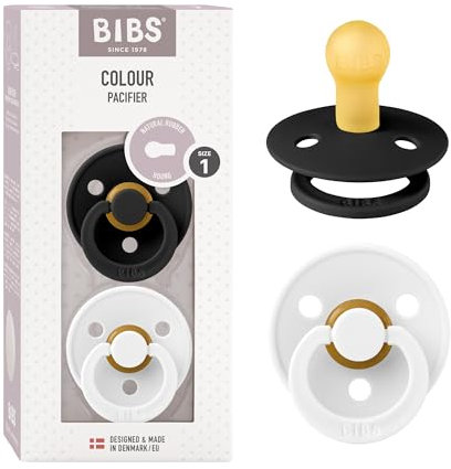 BIBS Colour Schnuller 2er-Pack, BPA-frei, Kirschform Nippel. Naturkautschuk/Latex, Hergestellt in Dänemark. Größe 1 | 0+ Monate | 2-Pack, Black/White