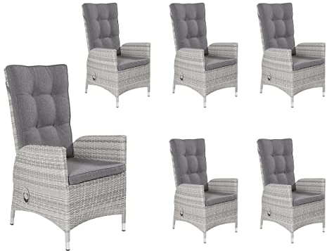 6X LC Garden Positionsstuhl Verstellsessel Parma Dining weiß-grau