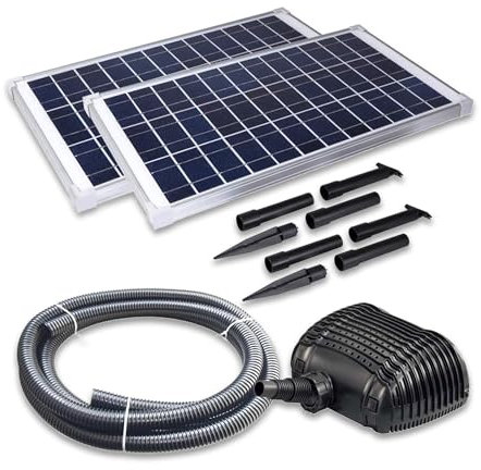 Solariver - Kit pompa acqua solare, fontana sommergibile alimentata dal sole, funzione esterna 900+ GPH con (2) pannelli solari da 35 Watt (18 V), grande pompa per fontana per stagni, cascate,
