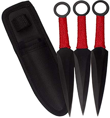 *3er* Naruto Wurfmesser Set inkl. Etui und Gürtelclip - Throwing Knife - Freizeitmesser - Outoor - Jagd - Gürtelmesser - Naruto Messer mit Tasche schwarz rot