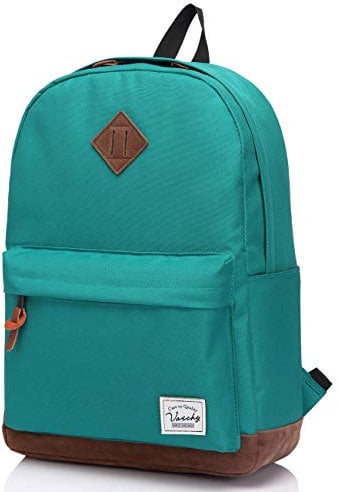 VASCHY Backpack for Men, Boys Classic Lightweight Water Resistant School Backpack Travel Rucksack Fits 15.6 Inches Laptop, Lake Green