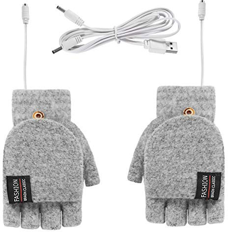 Rehomy USB-beheizte Handschuhe Fäustling für Damen und Herren, Winter, warm, volle und halbe Finger, Laptop-Handschuhe für drinnen und draußen (grau)