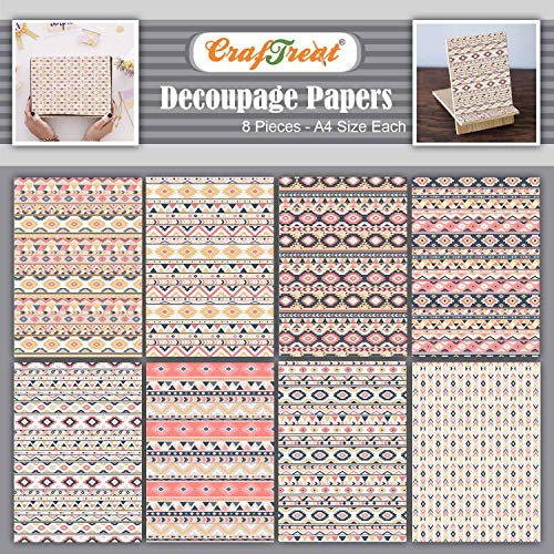 CrafTreat Azteken-Decoupage-Papier zum Basteln – Azteken – Größe: A4 (8,3 x 11,7 Zoll), 8 Stück – Decoupage-Papier für Holz, Möbel und Scrapbooking