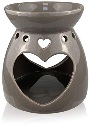 FOXNSK Keramik Aroma Lampe Öl Diffusor, Herzform Duft Granulat Teelicht Ätherischer Ölbrenner Aromabrenner Kerzenbrenner Weihnachts-Einweihungsgeschenk (Braun)