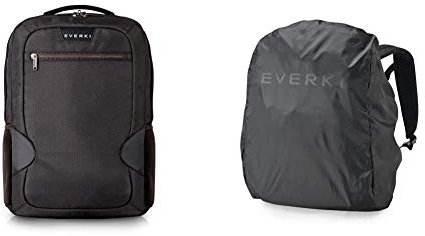 Everki Studio – Laptop Rucksack für Notebooks bis 14,1 Zoll (36 cm) / MacBook Pro 15 Zoll mit integriertem Ecken–Schutz–System, Trolley-Lasche, Schwarz & Shield EKF821 Rucksack Regenhaube schwarz