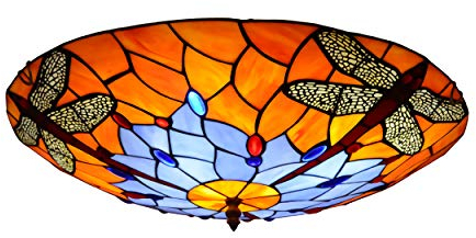 Plafonnier Libellule De Style Tiffany, Plafonnier Led Abat-Jour En Verre Teinté, Lustres De Décoration Vintage Lampe Suspension Pour Éclairage De Couloir De Cuisine De Salon De Chambre À Coucher,30cm