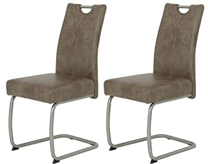 Hela Tische, 2er Set Esszimmerstuhl Schwingstuhl Sophia, Microfaser Schlamm, Edelstahlgestell, Komfortsitz Federkorb, 140kg belastbar