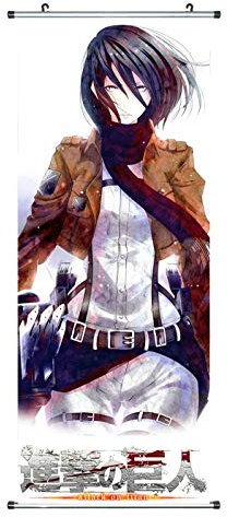 CosplayStudio Großes Attack on Titan Rollbild aus Stoff | Kakemono 100x40cm | Motiv: Mikasa Ackermann
