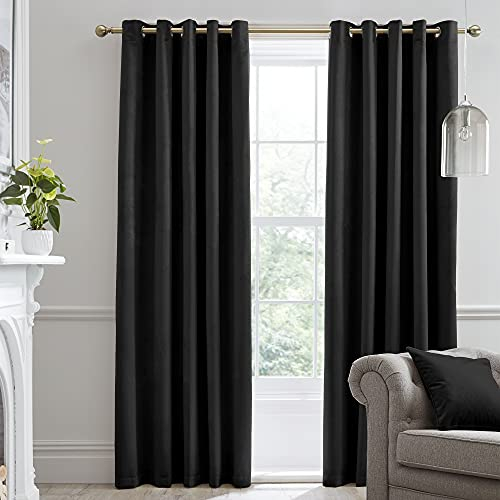 Laurence Llewelyn-Bowen Montrose Black Blackout, W90 x L90 (229 x 229cm), Velvet Living Room & Bedroom, Thermal/Eyelet Curtains, Polyester