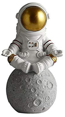 Astronaut Figurine Statue, 9,84 x 5,90 Zoll Resin Astronaut Statuen, Astronaut Planet Statuen Figur Ornament, Desktop Decor Home Decor(Gold,size:Meditieren)