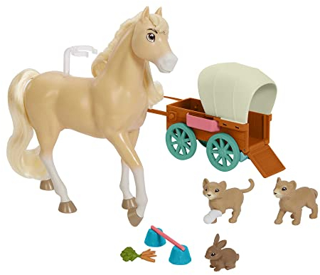 Dreamworks Spirit HCH51 - Tier-Babysitting mit Chica Linda Spielset mit Pferd (21 cm), Huf-Aktivierungsfunktion, 3 Tierfiguren, Leckerlis & Zubehörteile, tolles Geschenk für Kinder ab 3 Jahren