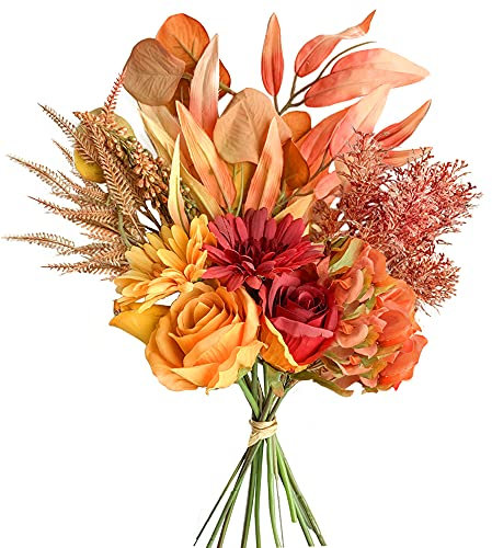 KIRIFLY Kunstblumen Künstliche Pflanzen Blumen Deko Seidenblumen Blumenarrangements Kernstück Hochzeit Blumenstrauß(Herbstrot)
