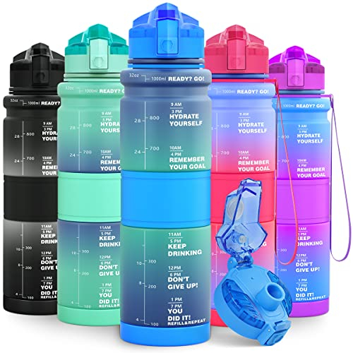 Lunidry Gourde Enfant sans BPA Tritan Plastique, 500ML/1L Gourde Sport, Bouteille d'eau avec Marqueur de Temps et Filtre à Fruits, Gourde Reutilisable Pour L'école, Randonnée, Camping, Running