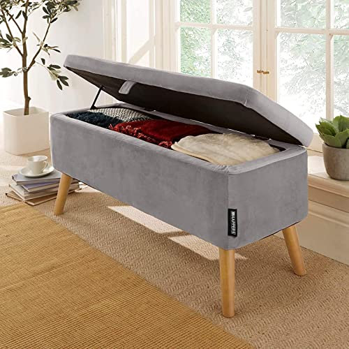 HAPPERS Puff de Almacenaje y Baúl. Banco de Madera Tapizada en Terciopelo