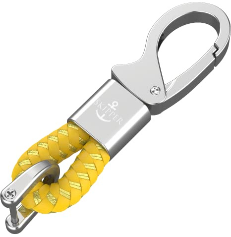 Skipper D-Clip Karabiner Schlüsselanhänger aus Leder Imitat Geschenk für Frau Mann Freund Schlüsselbund Auto Boot Silber 8860