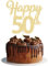 3Pcs Happy 50th Cake Topper Gold Glitter Number 50 Fifty Birthday Cake Pick Decorations for Cheers to 50 Years Old 50th Birthday Wedding Anniversary Party Supplies