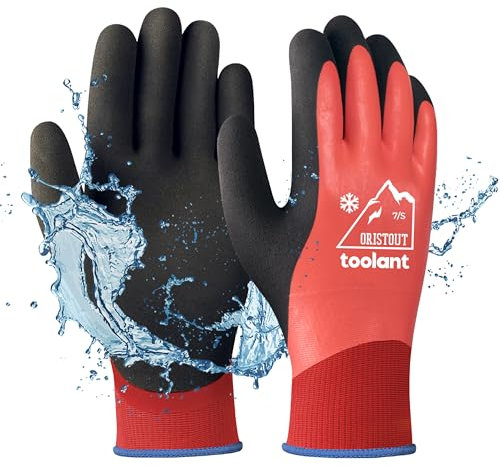 Thermal Work Gloves for Cold Weather, Waterproof Winter Gloves, Touchscreen, Super Grip, for Gardening, Fishing, Car Washing, Working in Freezer, Red, Small
