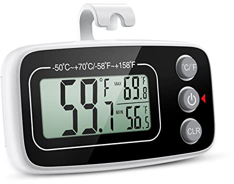 Brifit Fridge Thermometer, Digital Fridge Freezer Thermometer with Clear LCD Display, Freezer Thermometers Temperature Gauge with 3 Support Methods, Min/Max Function, °C/°F Convertible for Room, Bars