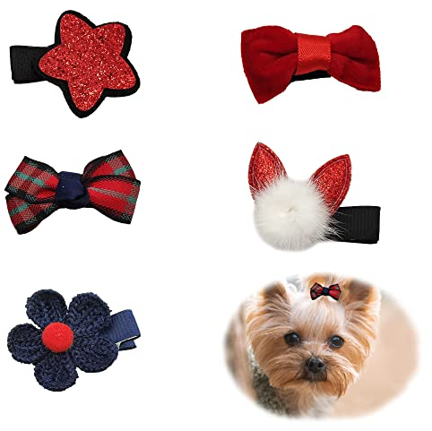 Hayaww 5 Pcs Haarnadeln Hund BöGen, Haarschleifen Haarspangen Hunde Haarspangen Pet Accessoires FüR Haar Haarspange Katze Welpe Haustier-Haar-Accessoires FüR Kleine Hunde Katzen Welpen (Rot)