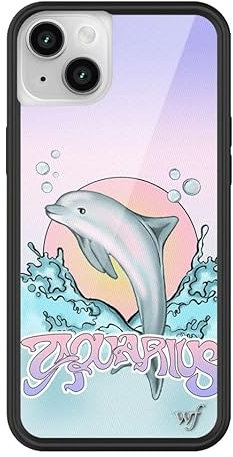Wildflower Schutzhüllen – Aquarius-Hülle, kompatibel mit Apple iPhone 14 Plus, Sternzeichen, Strand, Delphin, Lila, Blau, trendig, niedlich, schützende Stoßstange, 1,2 m Falltest-zertifiziert, kleines