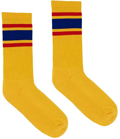 kabak Sportsocken Wadenlang Frottee 80er Retro Style Aerobic Laufen Yoga Unisex Farben Elastisches Bündchen Atmungsaktiv, Gelb/Rot 36-41 EU