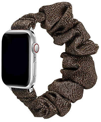 Scrunchie Bracelet de Montre Élastique pour Apple Watch 38mm 40mm 41mm, Bracelet Imprimé pour Femme, Bracelet Souple pour iWatch Séries 8 7 6 5 4 3 SE Ultra, Or noir jaune