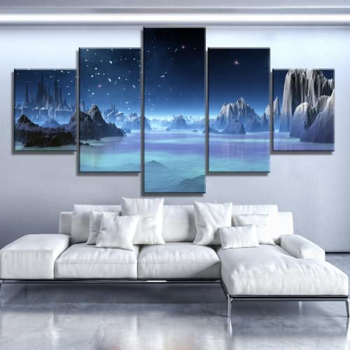 Blue Space Oasis Poster Gemälde 5 Stück Leinwand Kunst Leinwand Wandkunst Für Moderne Heimdekorationen Wand Heim Raumdekoration,Rahmen,40x60 40x80 40x100cm