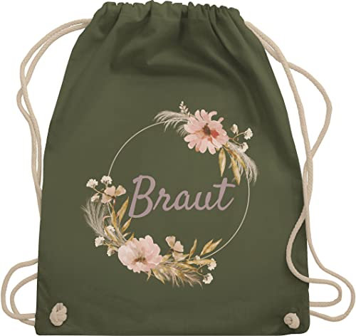 Turnbeutel Rucksack - JGA Junggesellenabschied Frauen - Braut Bride - Unisize - Olivgrün - brautbeutel brauttaschen bachelorette party blumen stoffbeutel brauttasche junggesellinnenabschied outfit