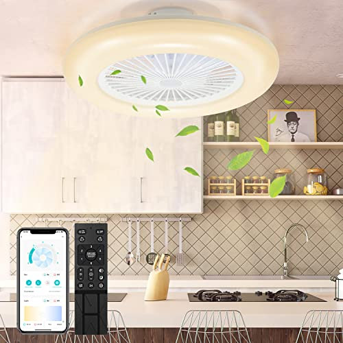 Lospitch Ventilatore da Soffitto con Illuminazione, 80W Ventilatore da soffitto a LED Dimmerabile con Telecomando App, 3 Light Color Change e 6 Velocità Della, Modalità Estiva e Invernale,φ55cm
