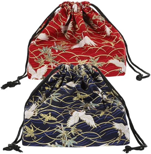 DOITOOL Lunch Tasche, 2 Stück Bento-Tasche Mit Kordelzug Japanische Tragetasche Isolierte Reise-Handtasche Für Damen, Lunchbag Beutel Mini-Tragetasche Lunchbox Tasche Aufbewahrungstasche