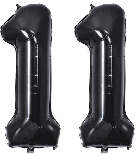Vthoviwa 40 Zoll/18 Farbens Luftballon Zahlen 11 Schwarz, Luftballon 11. Geburtstag Foil Ballon, 0123456789,10-19,20-25,30,40,50,60,70,80,90, Folienballon 11 Party Dekoration Helium Unterstützen