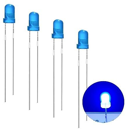 Diodes Led 3mm, 120 Pièces Bleu Diodes Électroluminescentes, 3V 2pin Diode Diffuses Ampoule LED Haute Luminosité lampe LED Tête Ronde Colorée Composants Électroniques