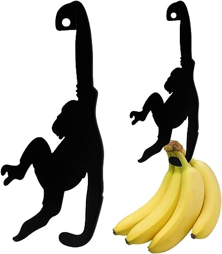 LATRAT Pack of 2 Banana Holders Monkey for Bananas Banana Stand Funny Magic Hook Kitchen Gadget for Bananas or Other Lightweight Kitchen Items